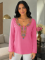Bright Pink Chiffon Tunic with Heavy Stone Work on Neckline