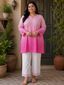 Bright Pink Shaded Rayon Tunic with Heavy Embroidery & Sequence Work