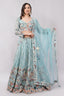 Luxury Aqua Blue Embroidered Lehenga Set with Multicolor Threadwork & Dupatta