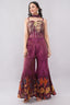 Sophisticated Burgundy Floral Print Palazzo Set with Hand Embroidery
