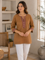 Brown Cotton Tunic for Women – Casual Ethnic Tunic Top with Sequence Border