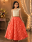 Girls Orangish Peach Satin Silk Lehenga Set with Heavy Sequence Work