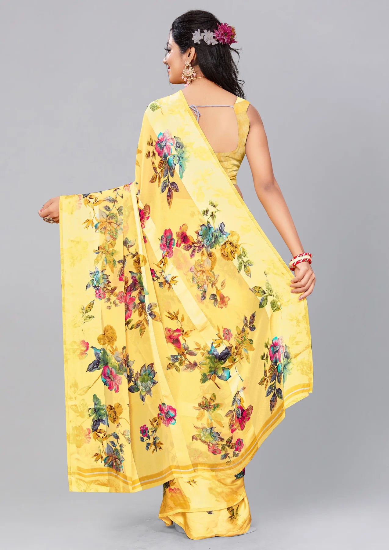 Oriental Floral Saree in Yellow