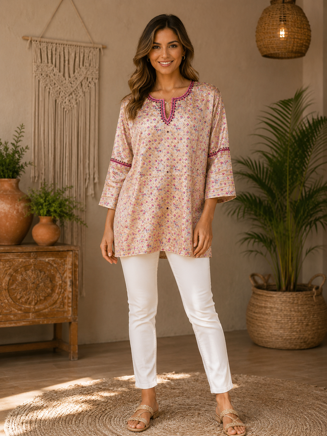Pure Printed Silk Tunic Top with Handwork for Women – Ethnic Wear