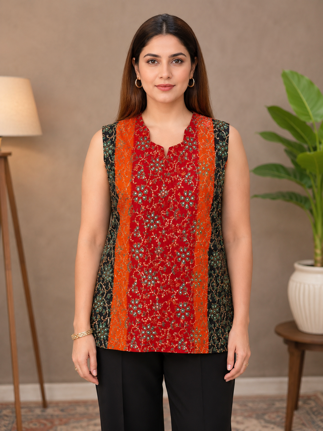Multi Color Cotton Short Tunic with Sequence Work