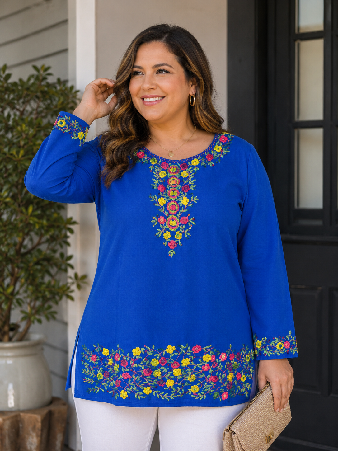 Royal Blue Multi Color Hand Embroidered Short Tunic Main image