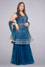 Royal Blue Frock-Style Tunic & Sharara Set with Net Dupatta