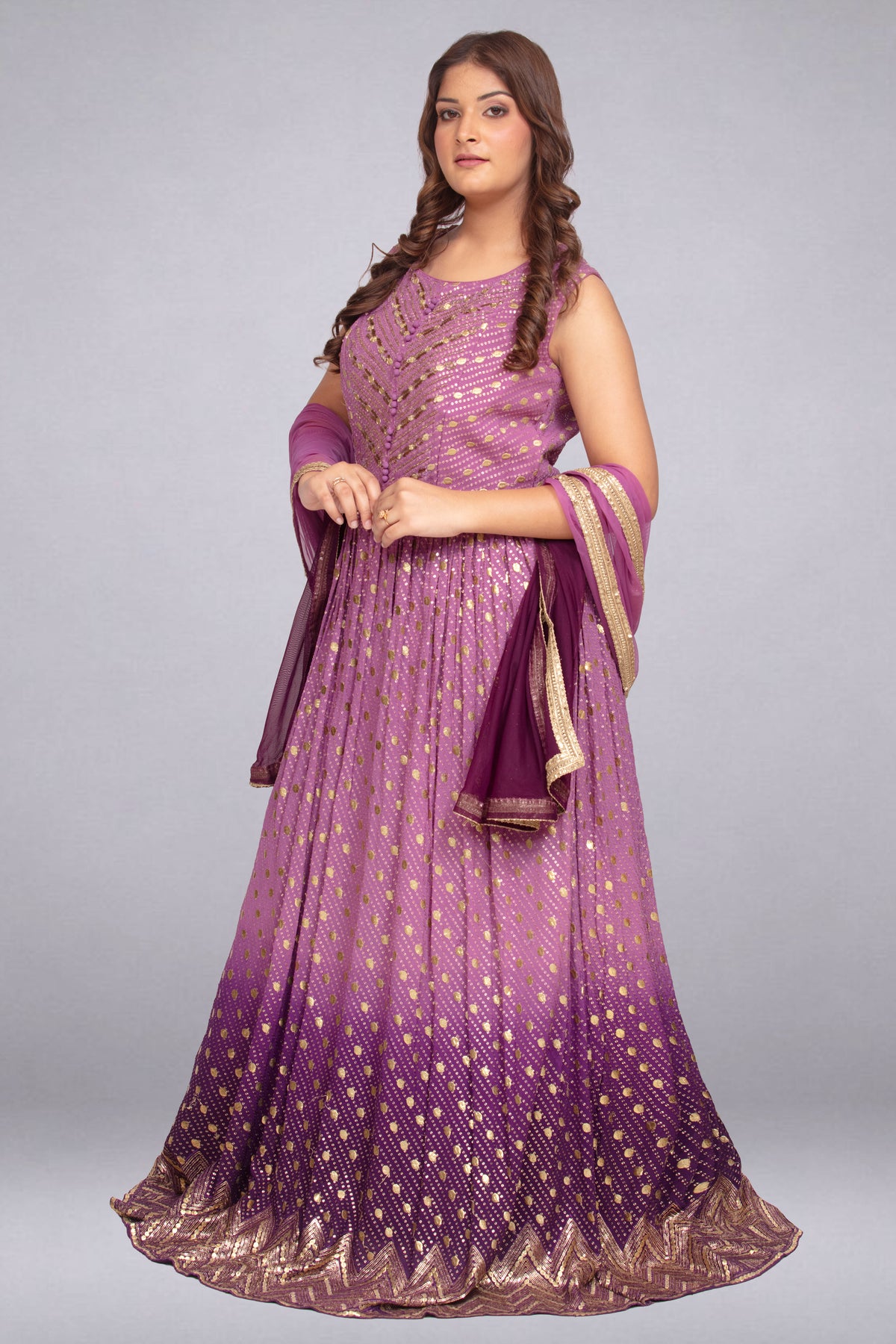 Violet Shaded Gold Zari-Woven Anarkali