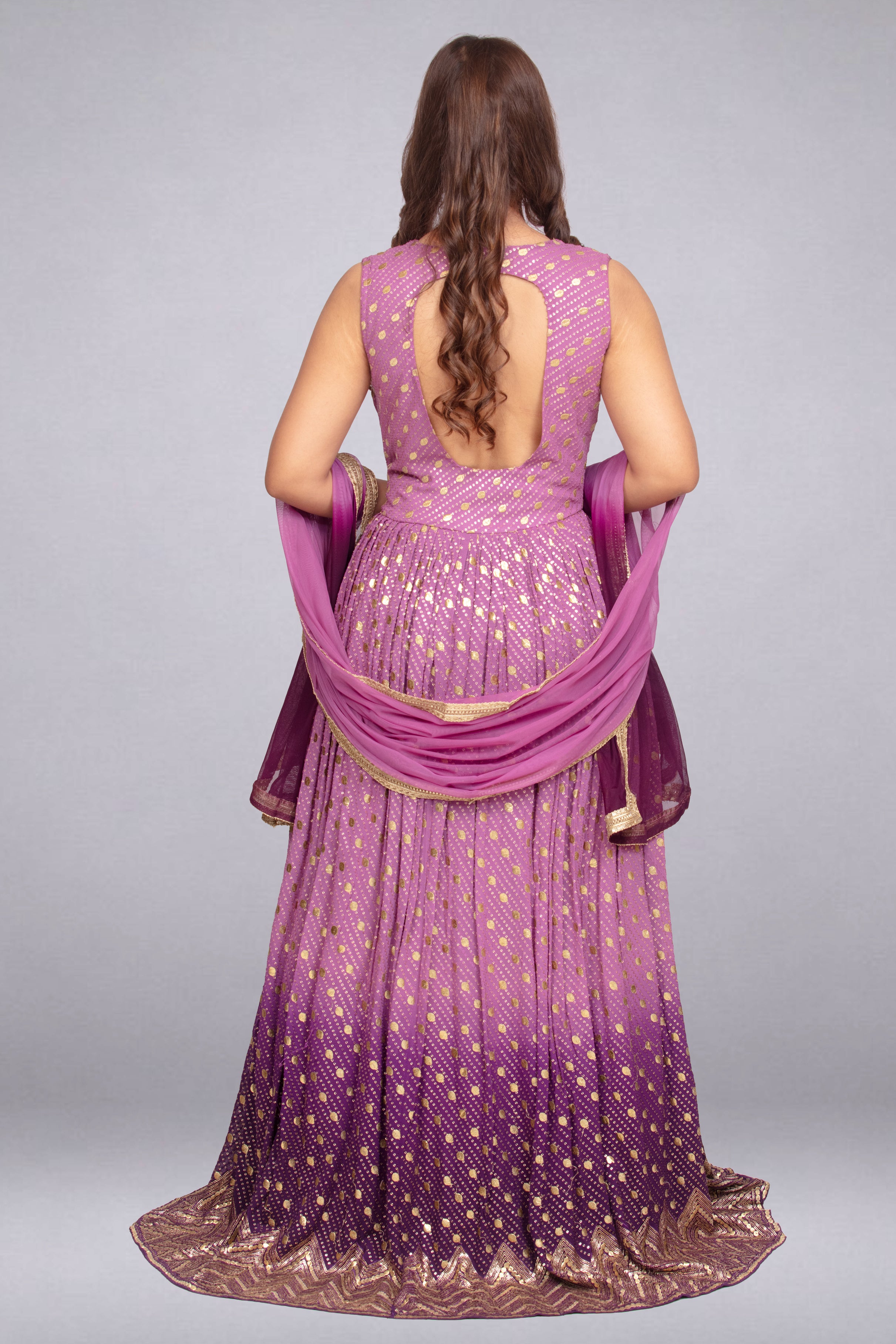 Violet Shaded Gold Zari-Woven Anarkali