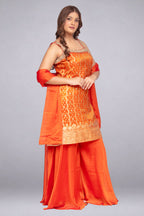 Bright Orange Zari-Woven Tunic & Palazzo Set