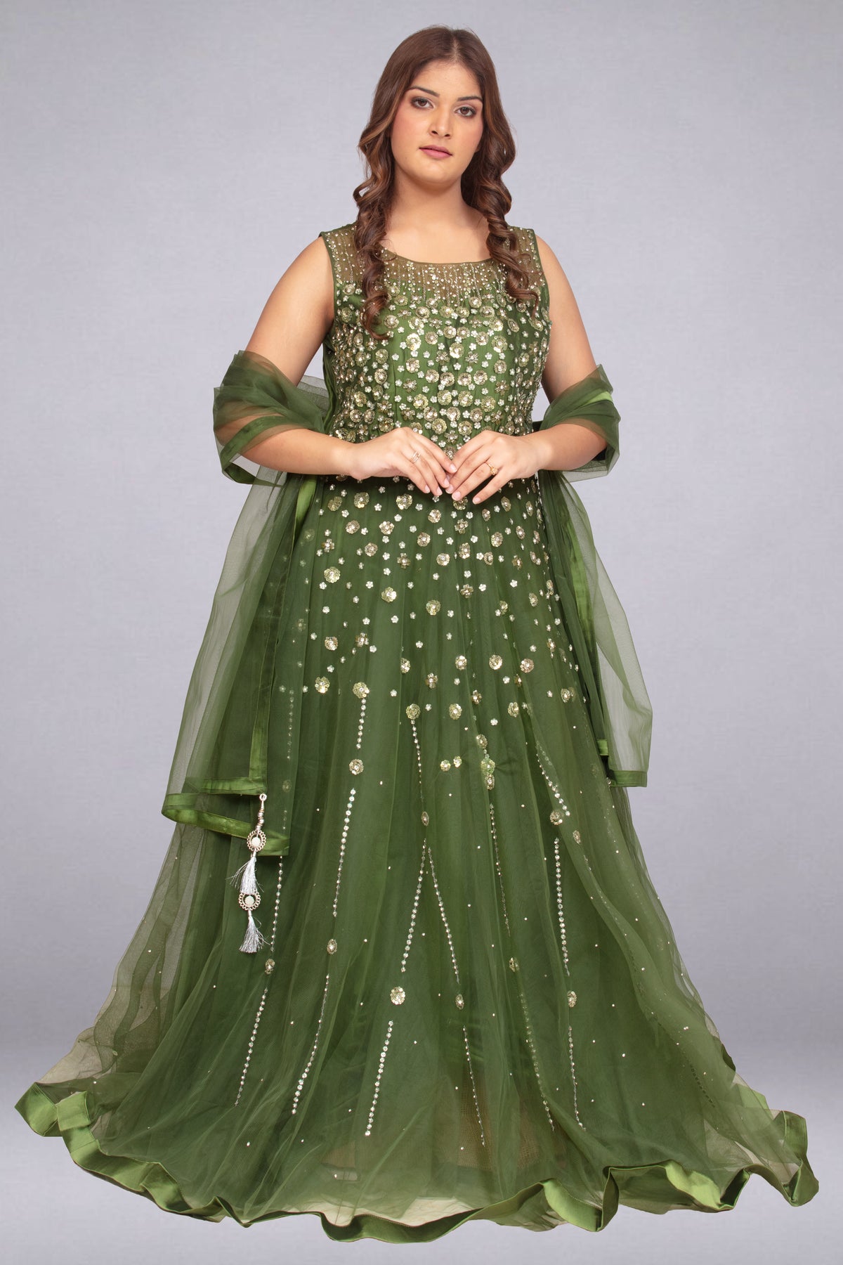 Soft Net Anarkali Gown with Sequin & Stone Embellishments