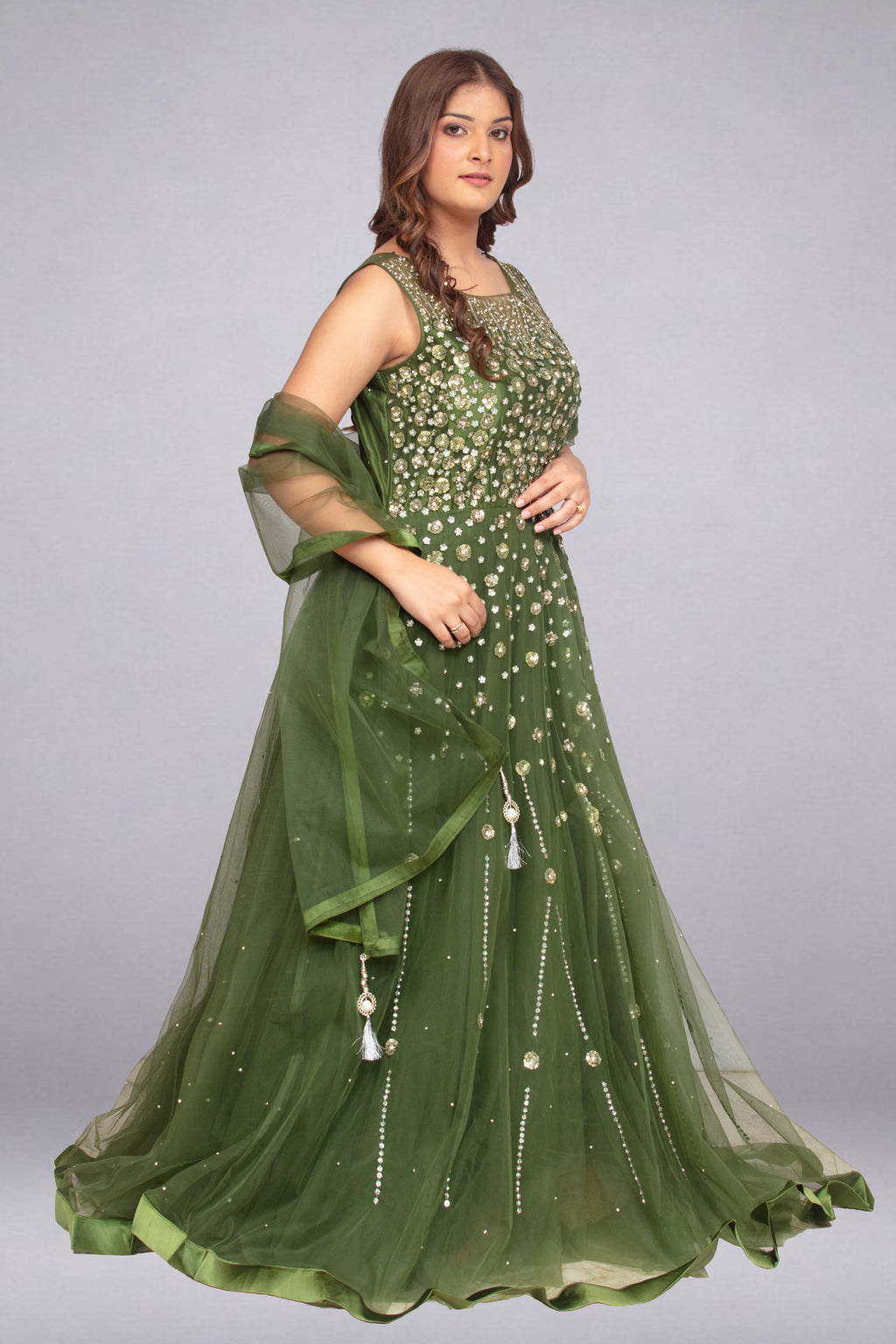 Soft Net Anarkali Gown with Sequin & Stone Embellishments