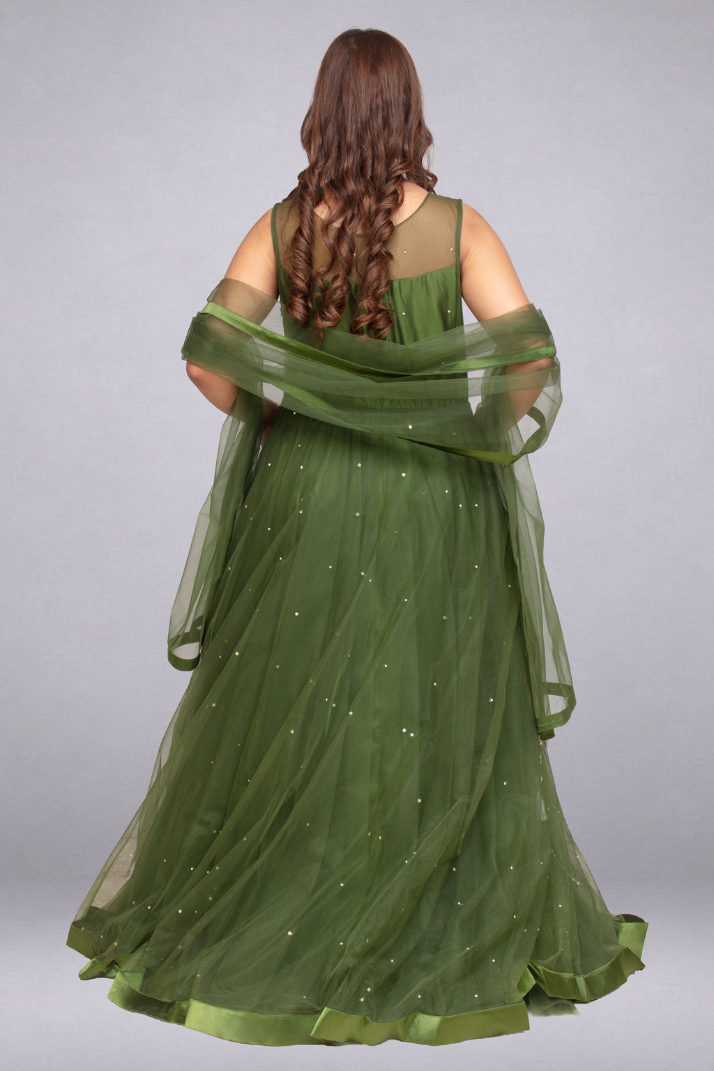 Soft Net Anarkali Gown with Sequin & Stone Embellishments