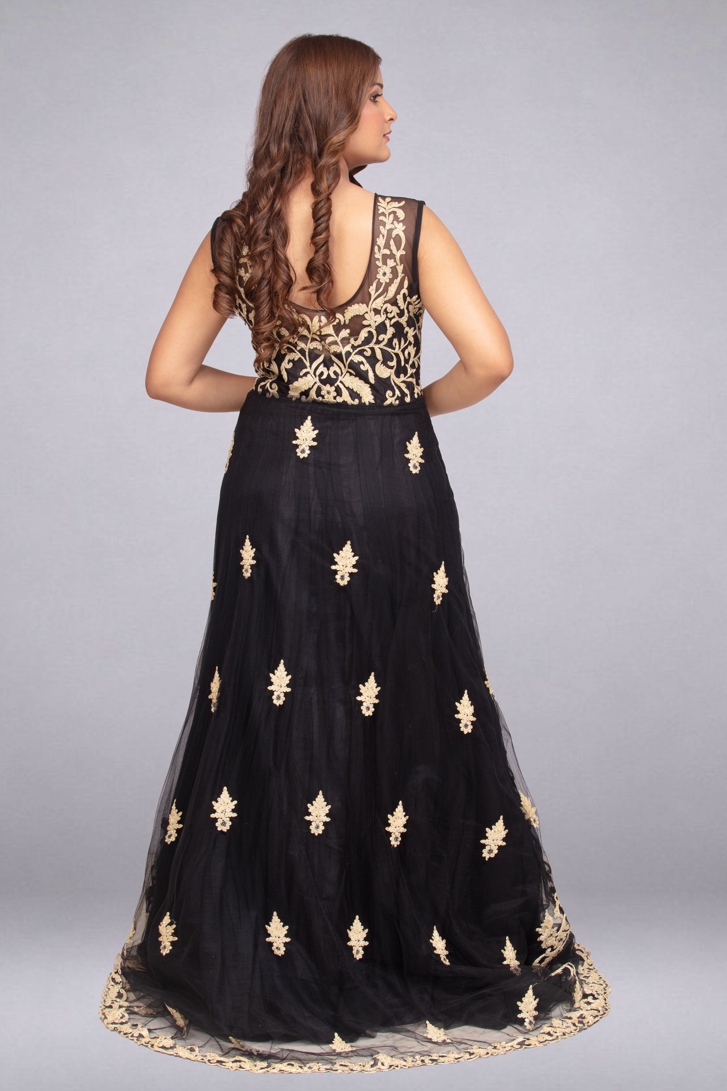 Black Net Gown with Sequin, Stone & Embroidery Work Secondary image