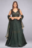 Emerald Green Sequin-Embellished Lehenga Set with Net Dupatta