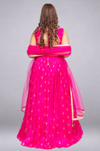 Bright Pink Zari & Mirror-Embroidered Lehenga Set