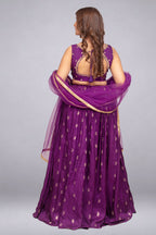 Bright Purple All-Over Zari Motif Lehenga Set