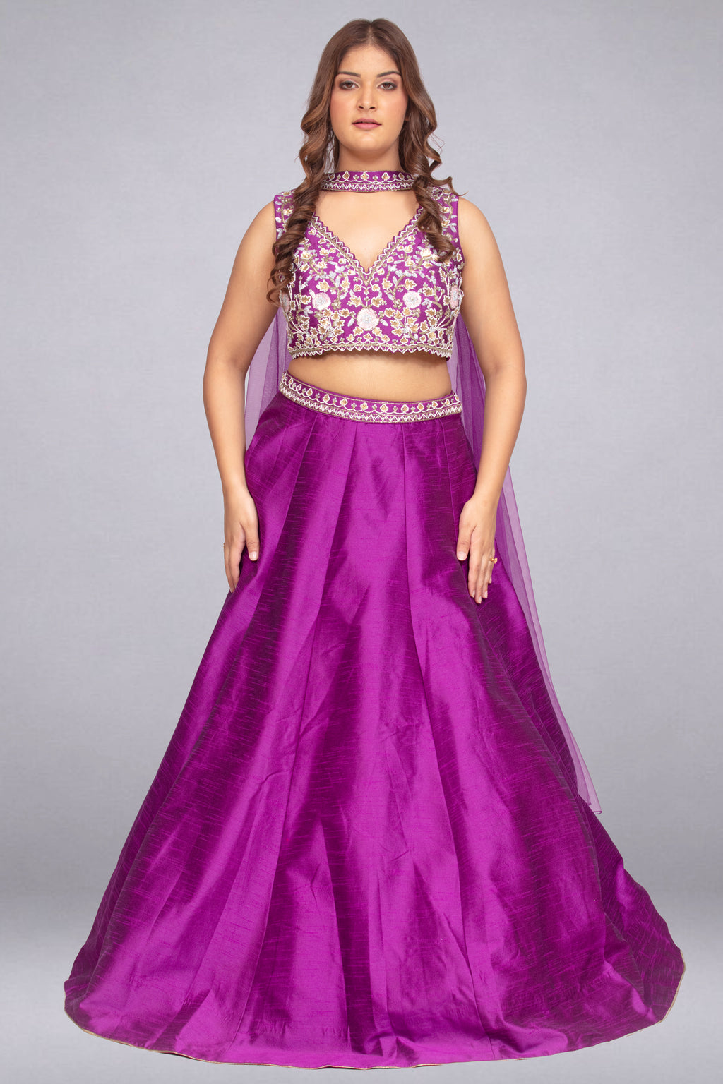 Royal Purple Heavily Embellished Bridal Lehenga Set