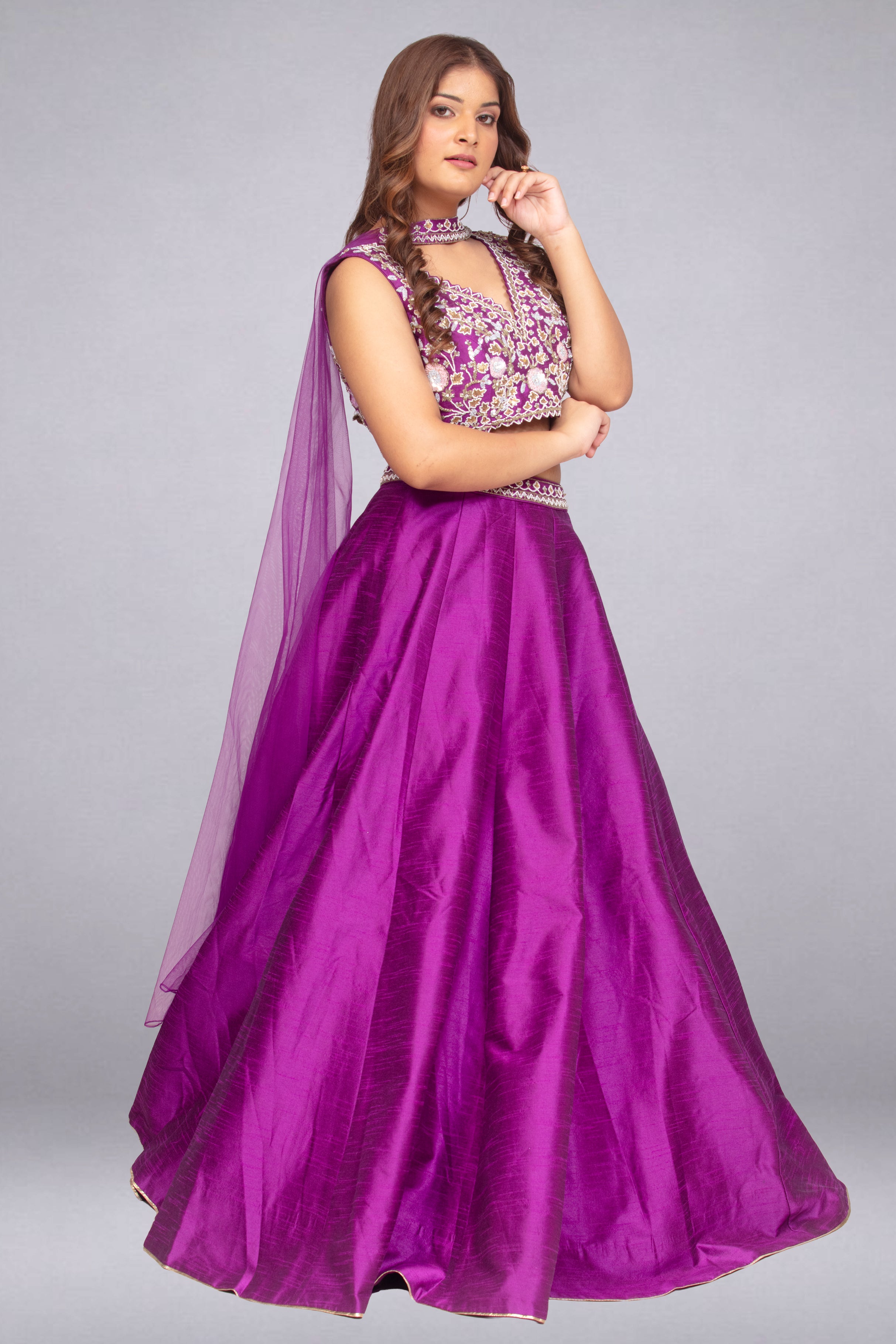Royal Purple Heavily Embellished Bridal Lehenga Set Main image