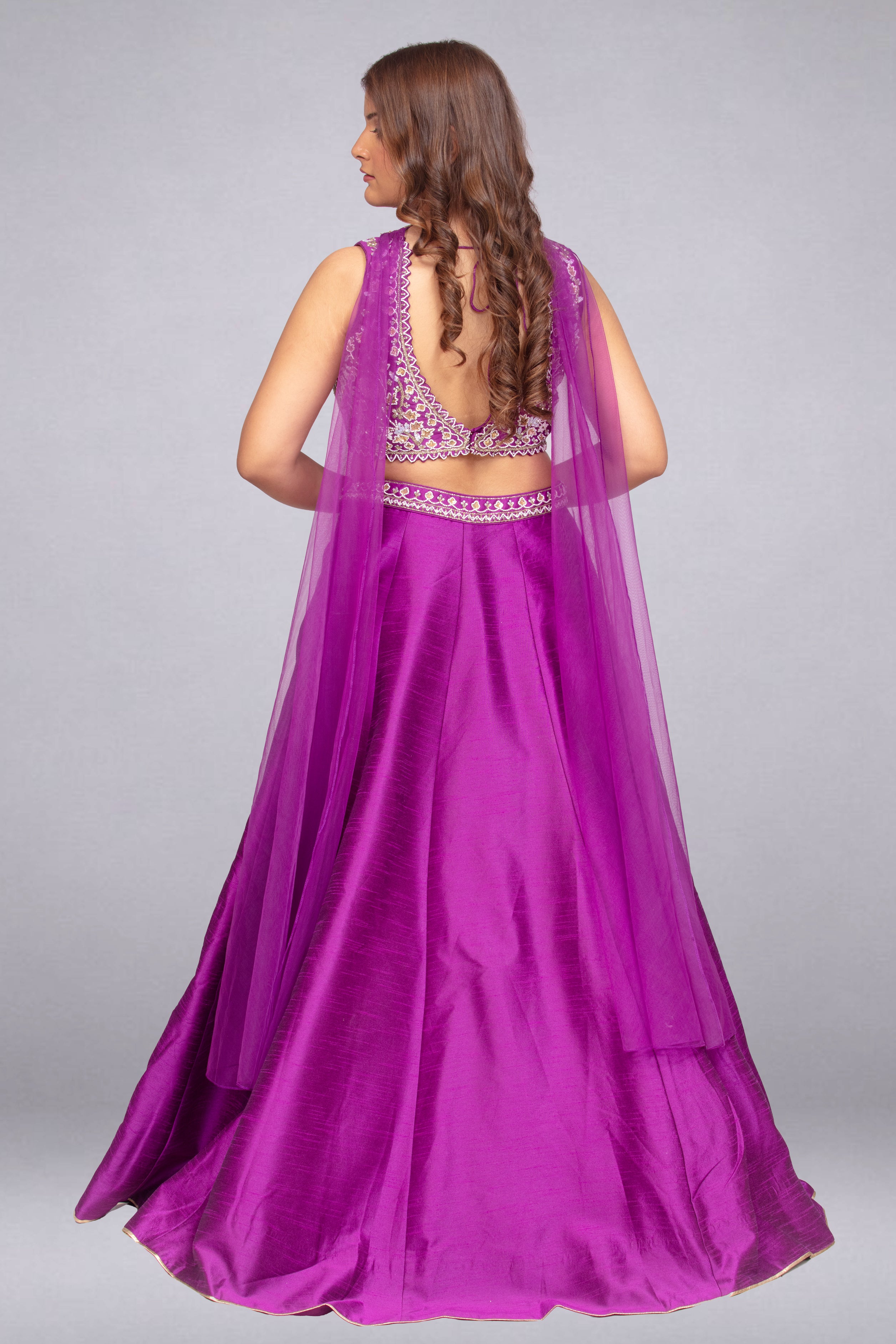 Royal Purple Heavily Embellished Bridal Lehenga Set Secondary image
