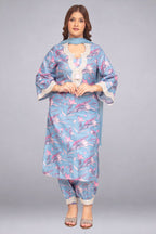 Sky Blue Hand-Embellished Tunic Set with Trousers and Dupatta