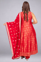 Red Sleeveless A-Line Tunic Set with Embellished Statement Dupatta
