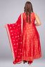 Red Sleeveless A-Line Tunic Set with Embellished Statement Dupatta