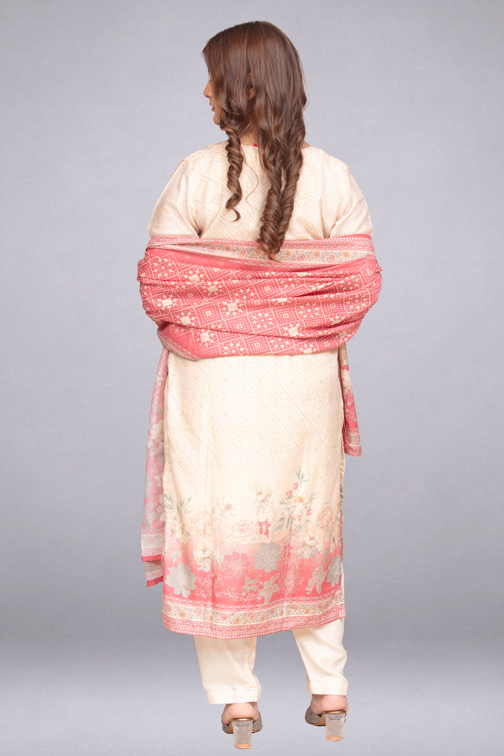 Ivory & Blush Pink Sequin-Embellished Tunic Set with Printed Dupatta