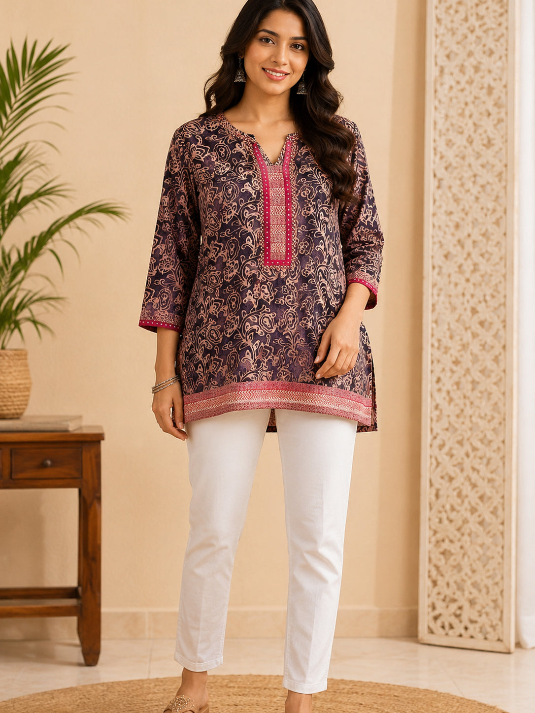 Brown Satin Silk Designer Tunic for Women – Party Wear Ethnic Tunic