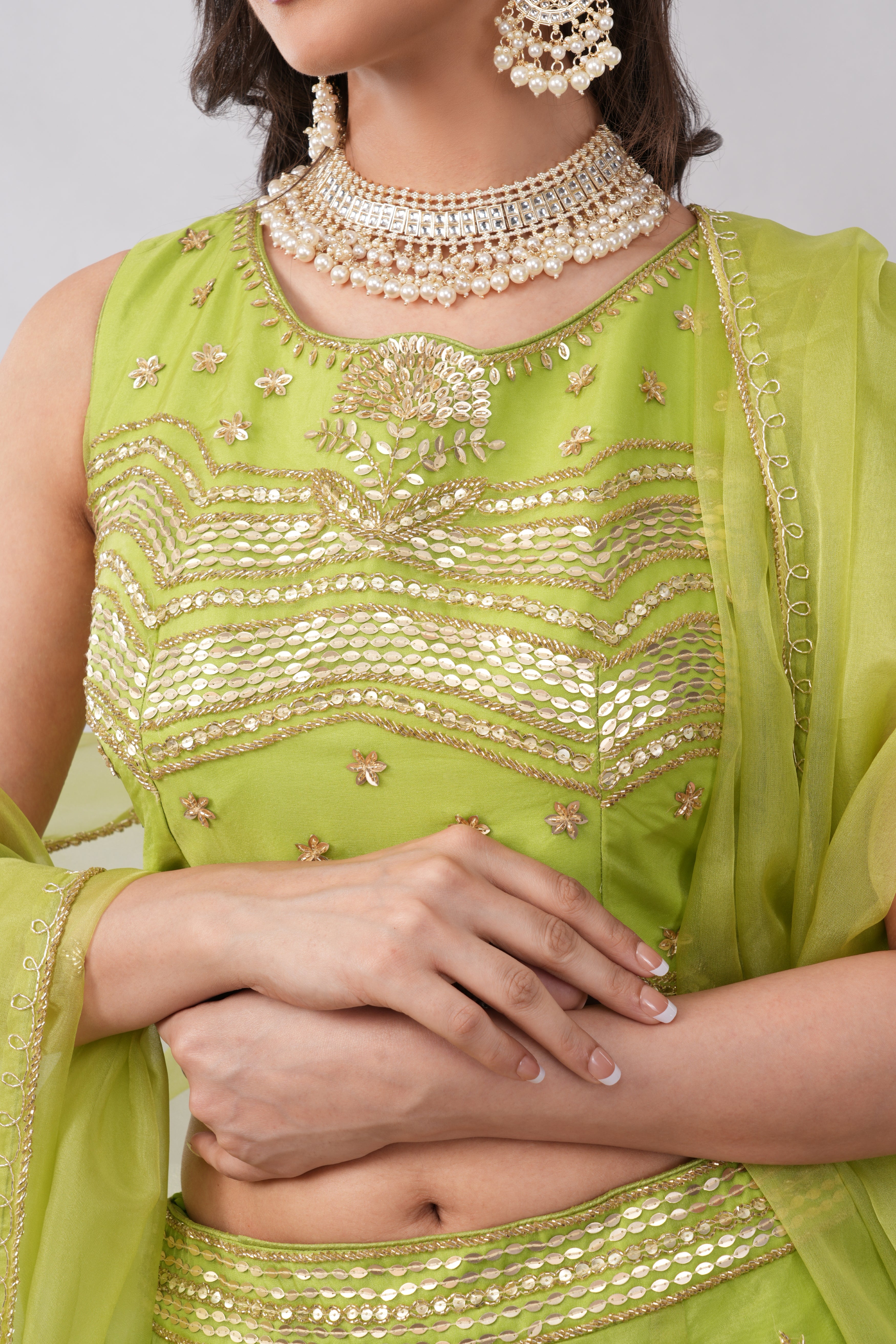 Lime green net lehenga