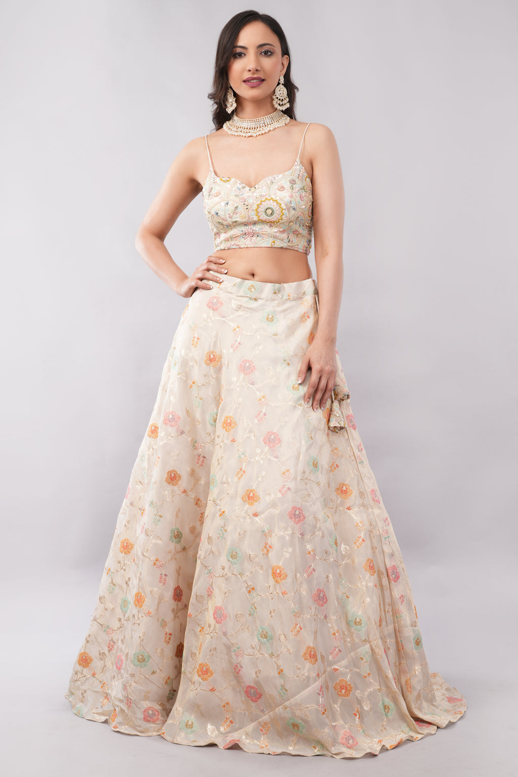 Ivory Embroidered Sequin & Stone Work Partywear Ensemble