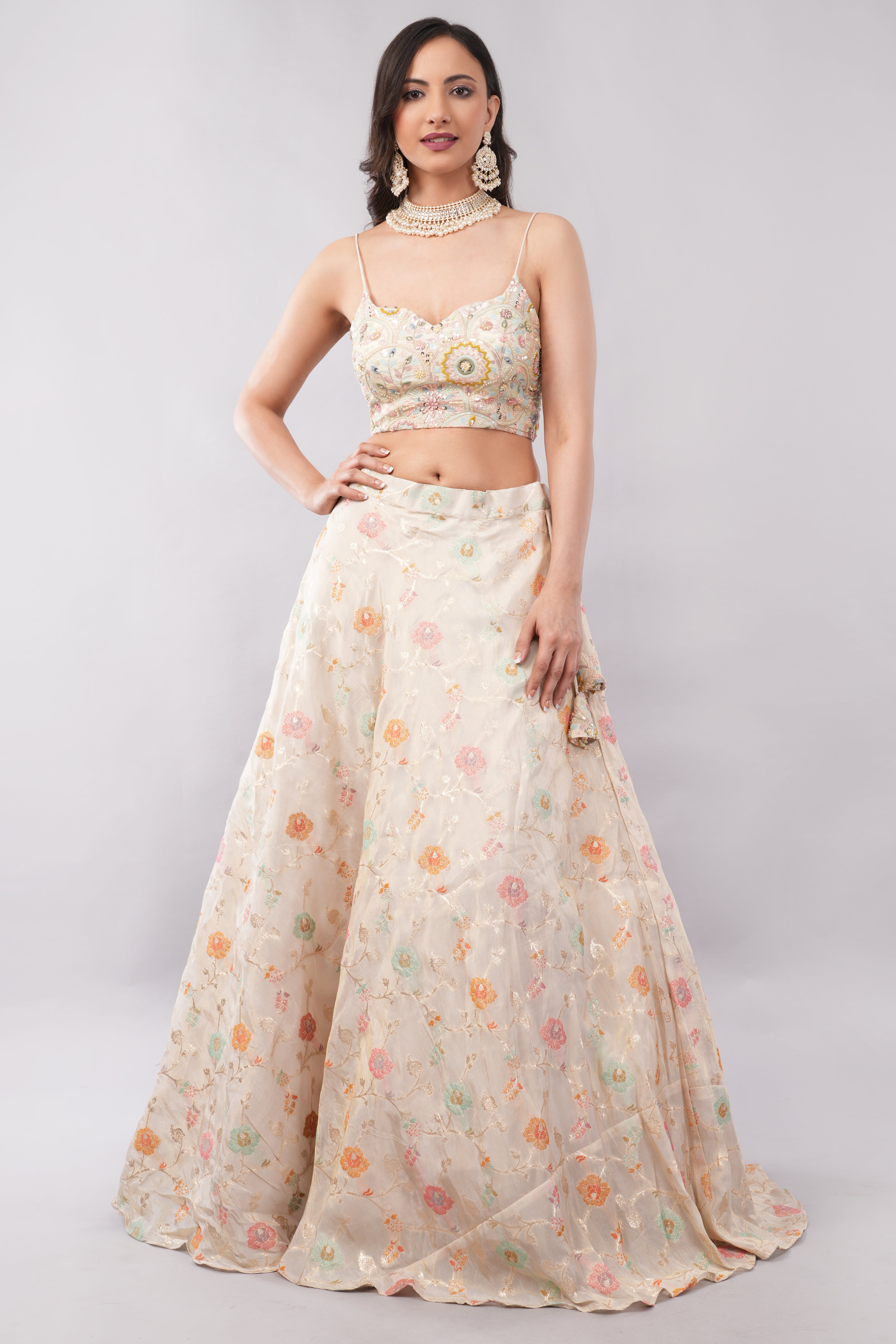 Ivory Embroidered Sequin & Stone Work Partywear Ensemble