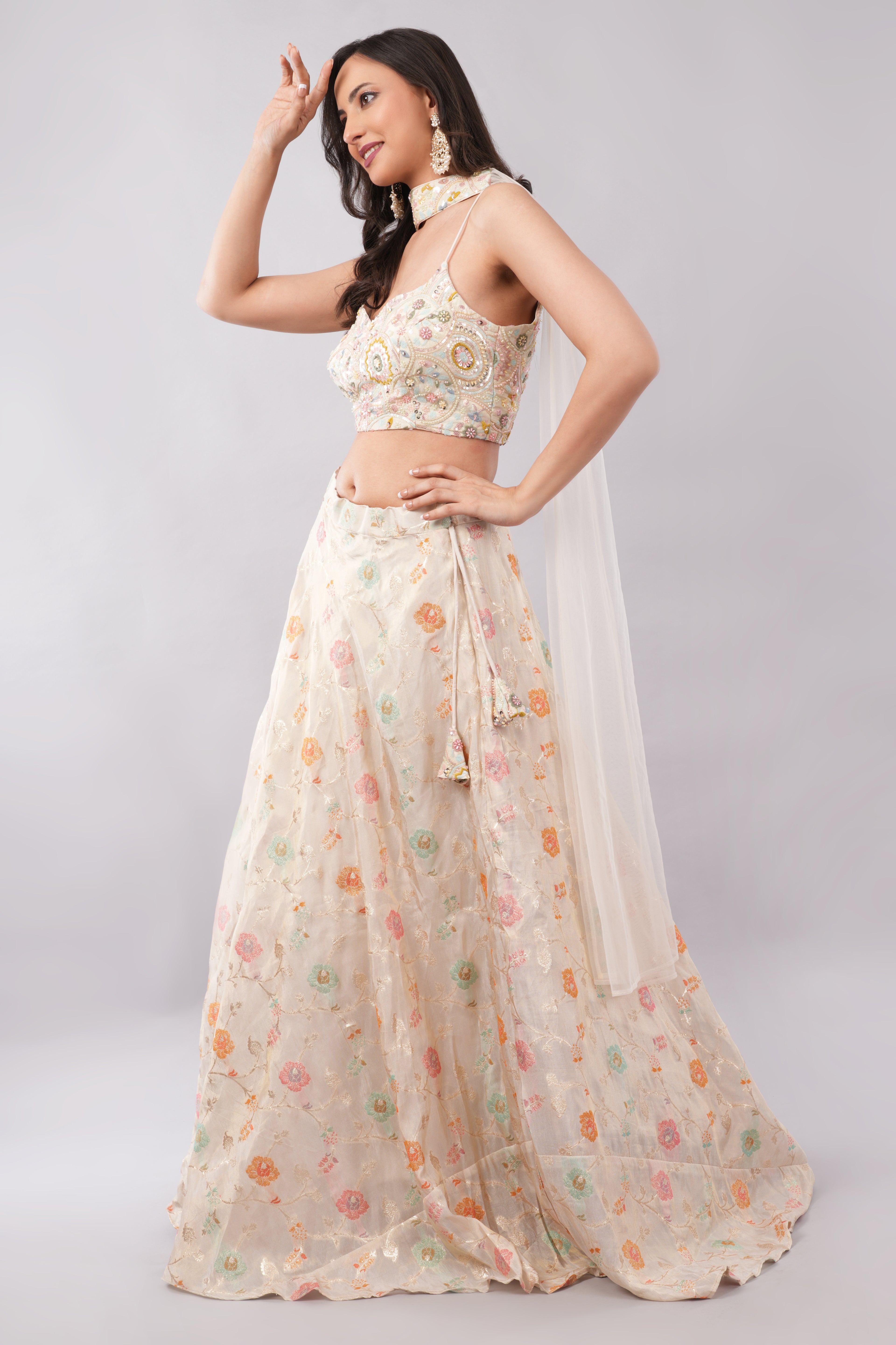 Ivory Embroidered Sequin & Stone Work Partywear Ensemble