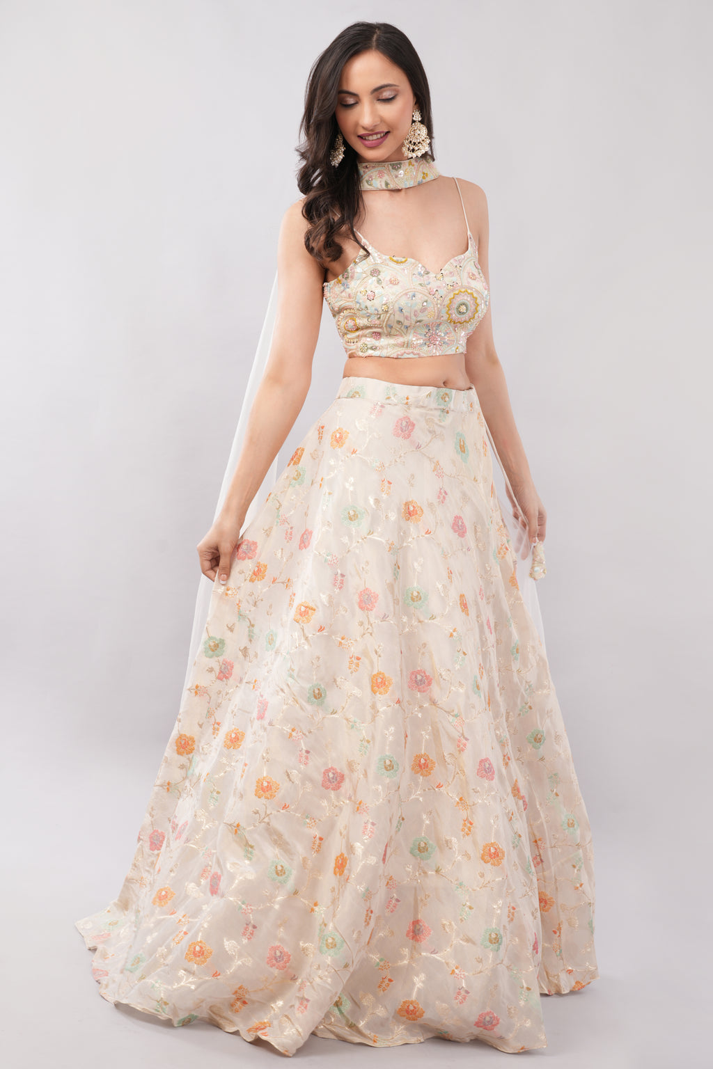 Ivory Embroidered Sequin & Stone Work Partywear Ensemble