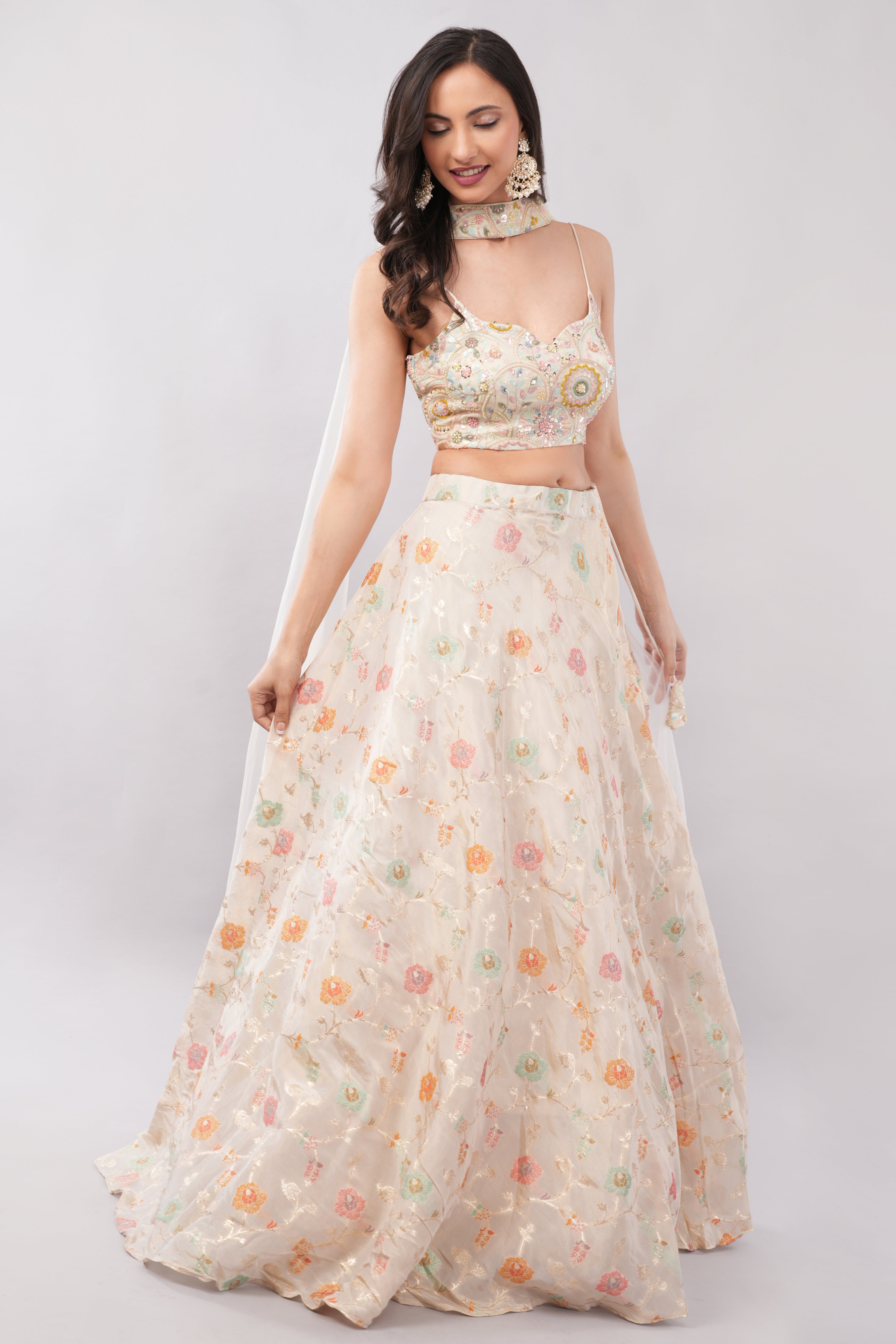 Ivory Embroidered Sequin & Stone Work Partywear Ensemble