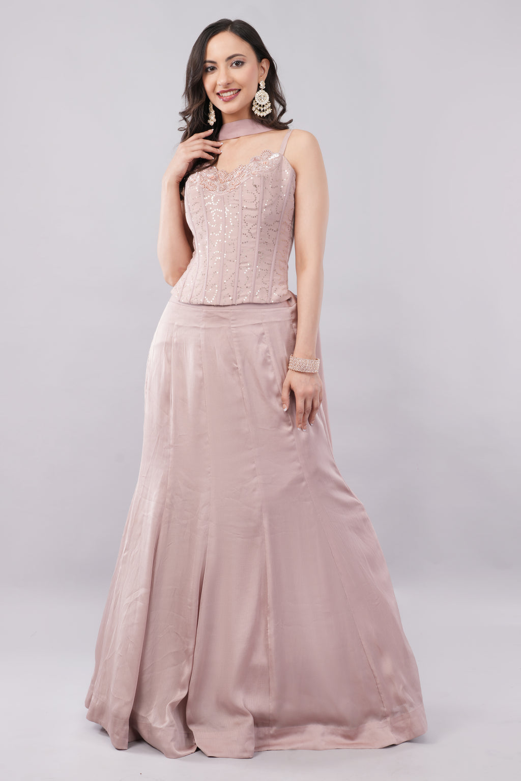 Salmon Pink Plain Very Flowing Lehenga