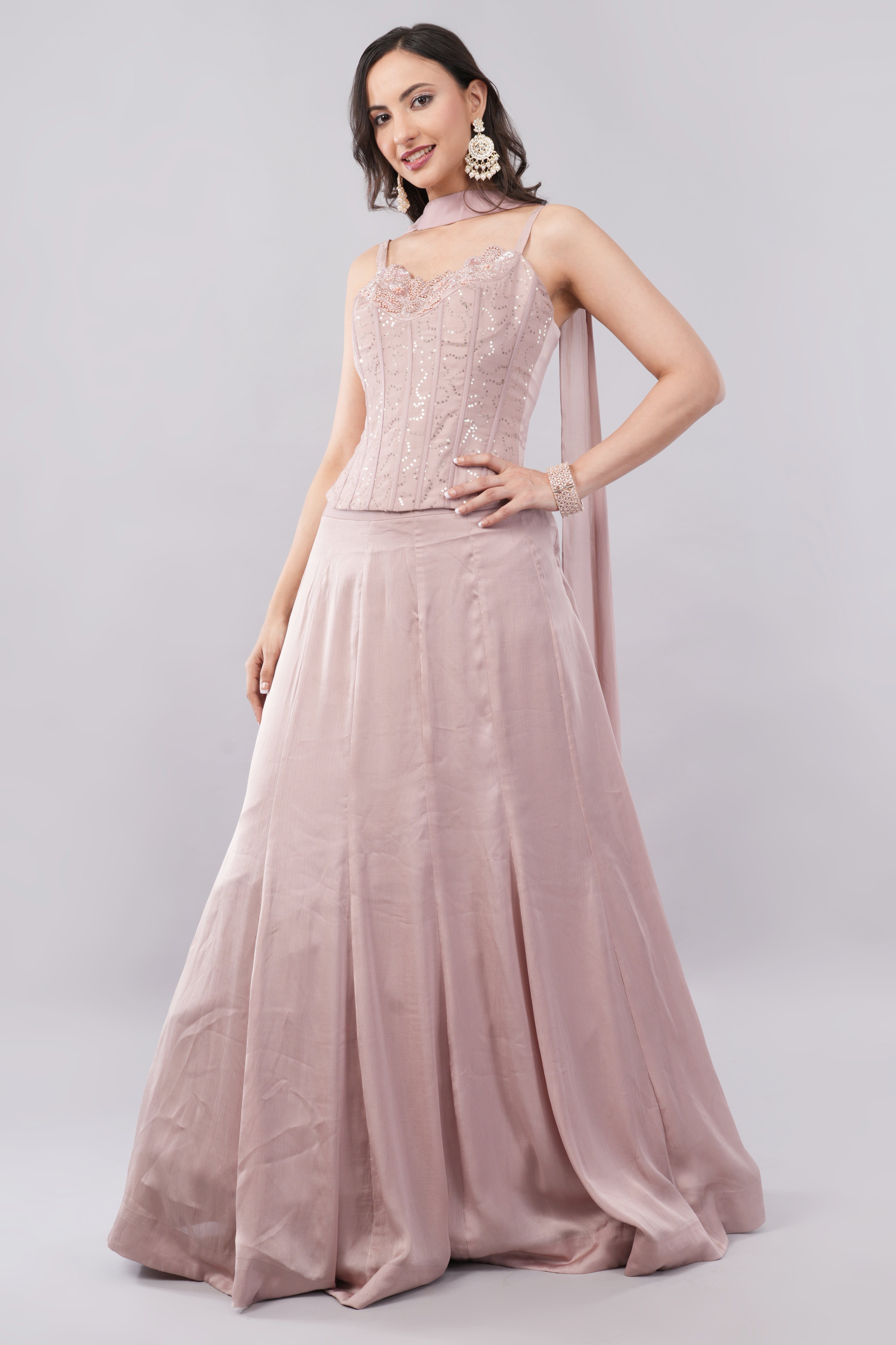 Salmon Pink Plain Very Flowing Lehenga