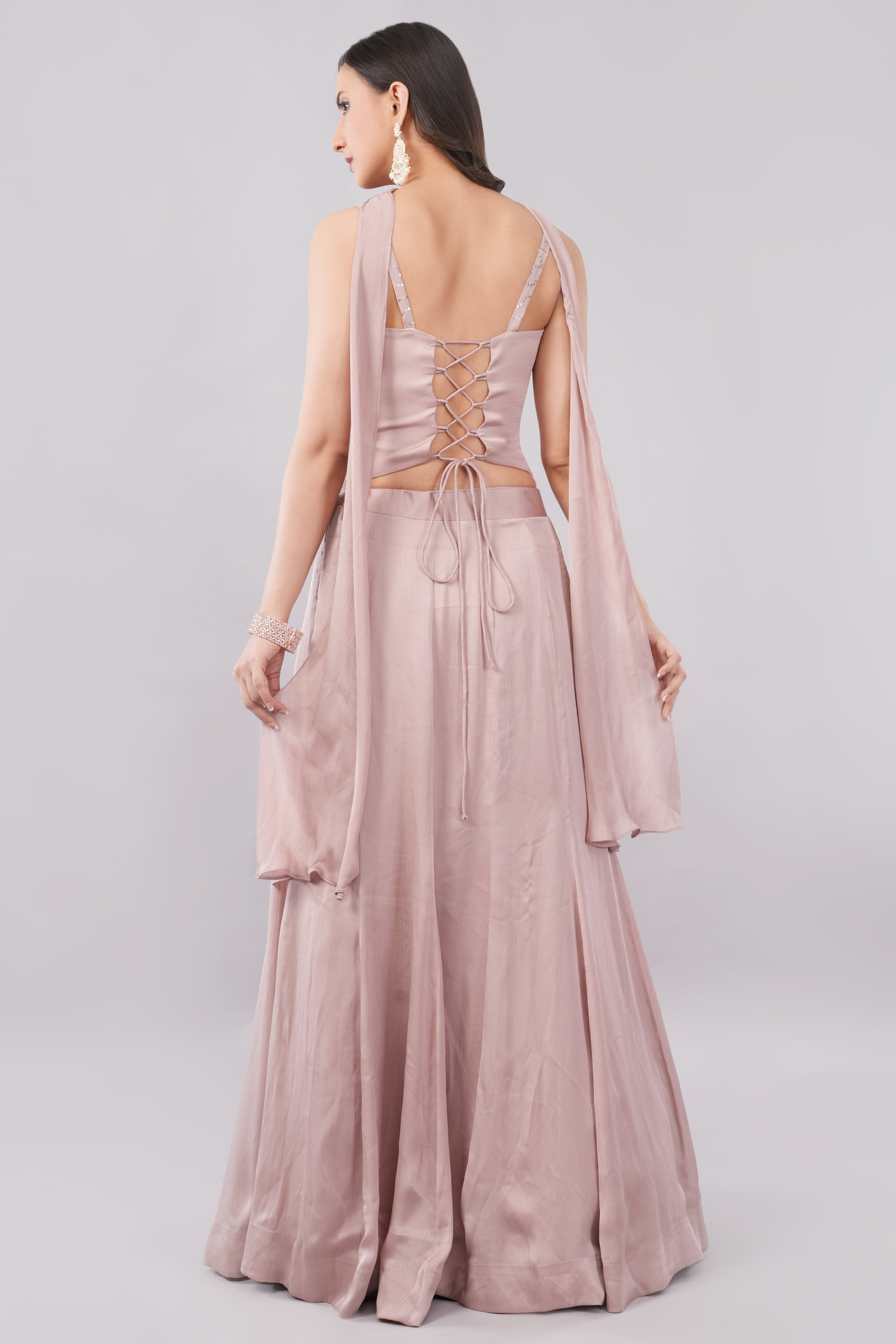 Salmon Pink Plain Very Flowing Lehenga Secondary image