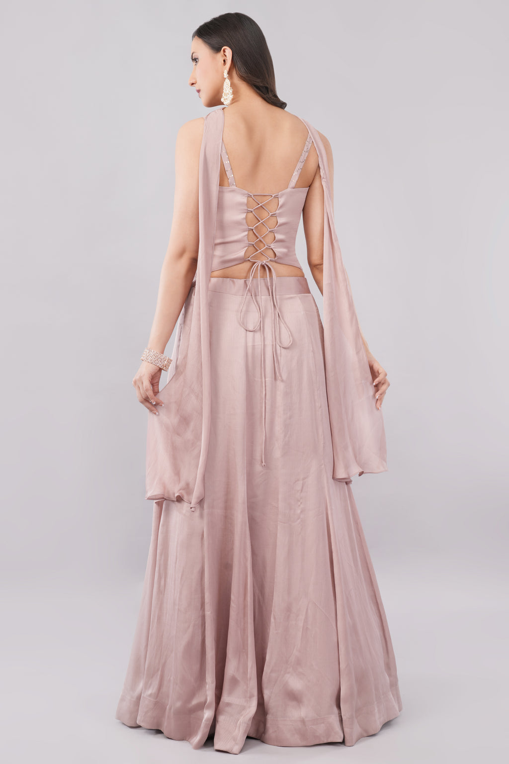 Salmon Pink Plain Very Flowing Lehenga