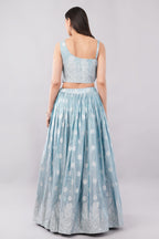 Elegant Powder Blue Embroidered Lehenga Set with Sheer Dupatta