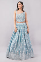 Elegant Powder Blue Embroidered Lehenga Set with Sheer Dupatta