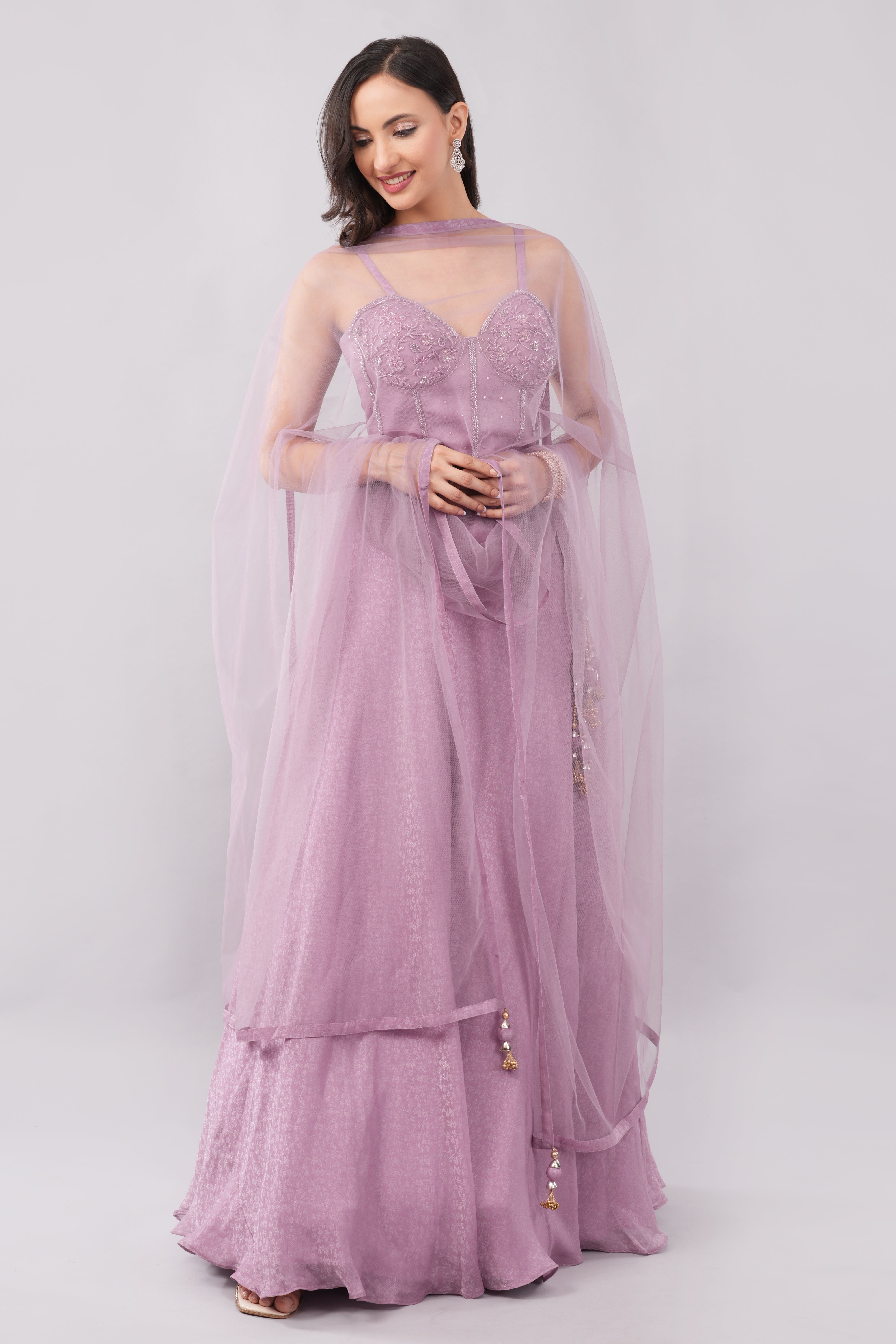 Elegant soft purple tissue lehenga with matching dupatta Secondary image