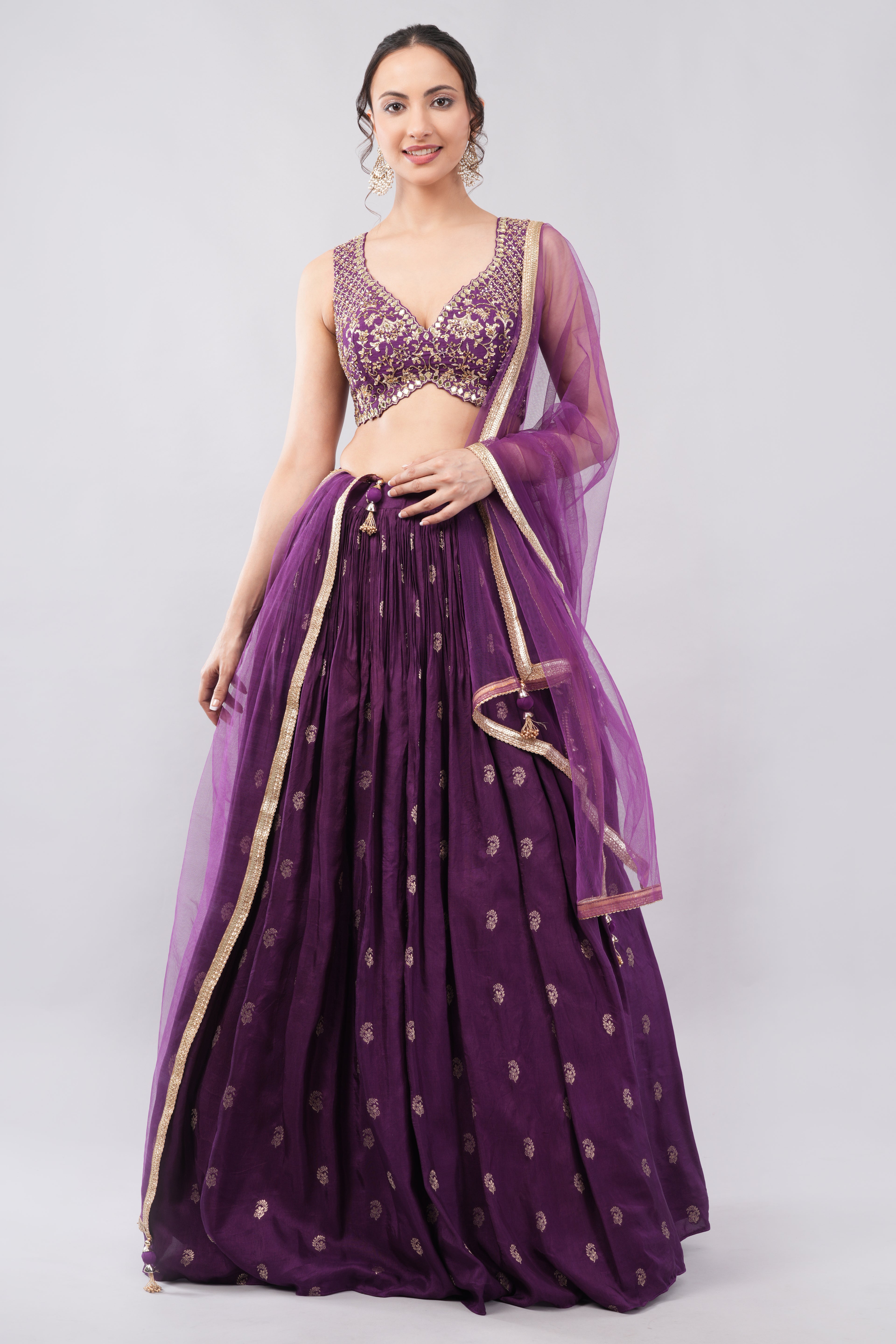 Beautiful Dark Purple Lehenga with Intricate Embroidery