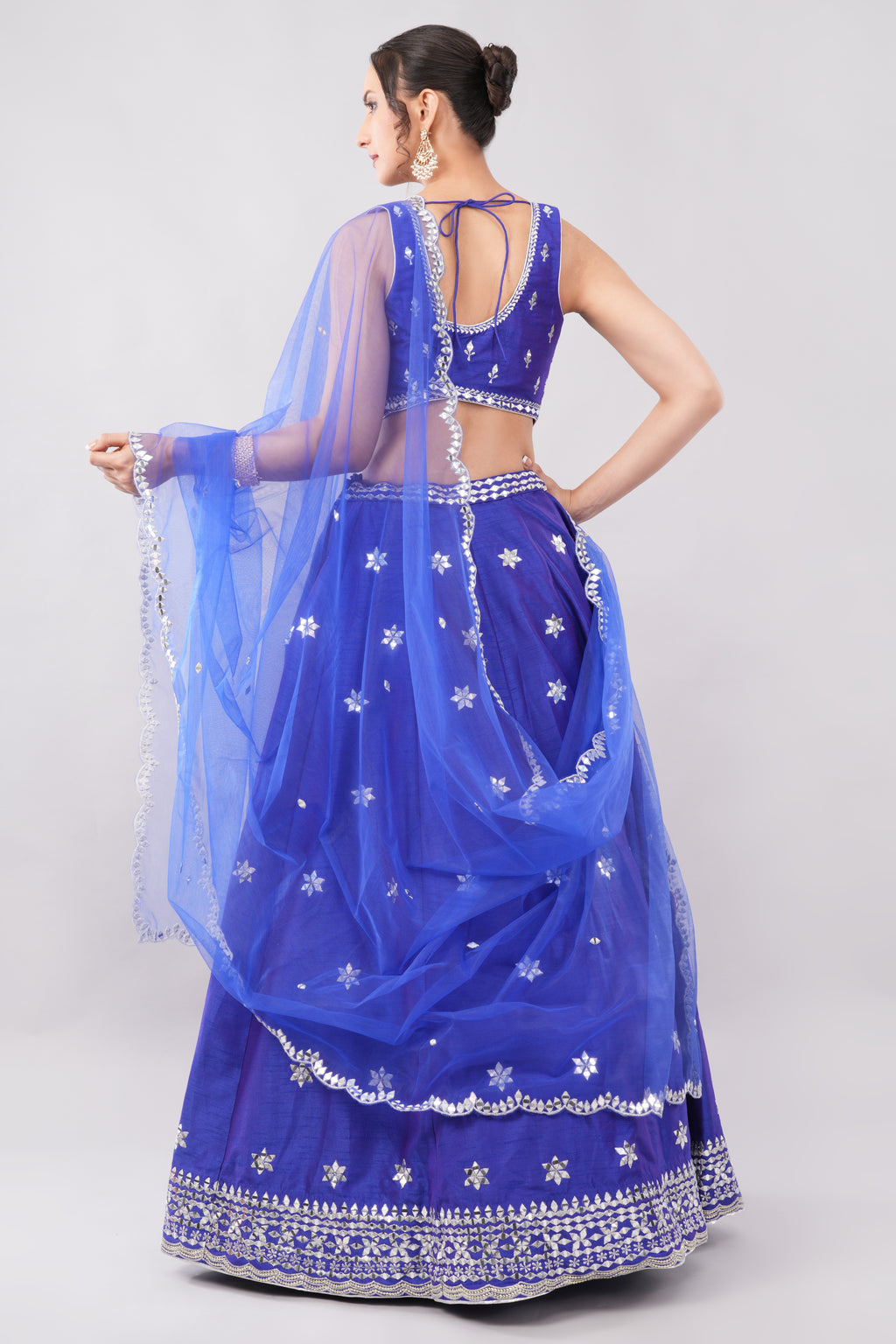 Roya blue lehenga Choli with white silky thread embroidery