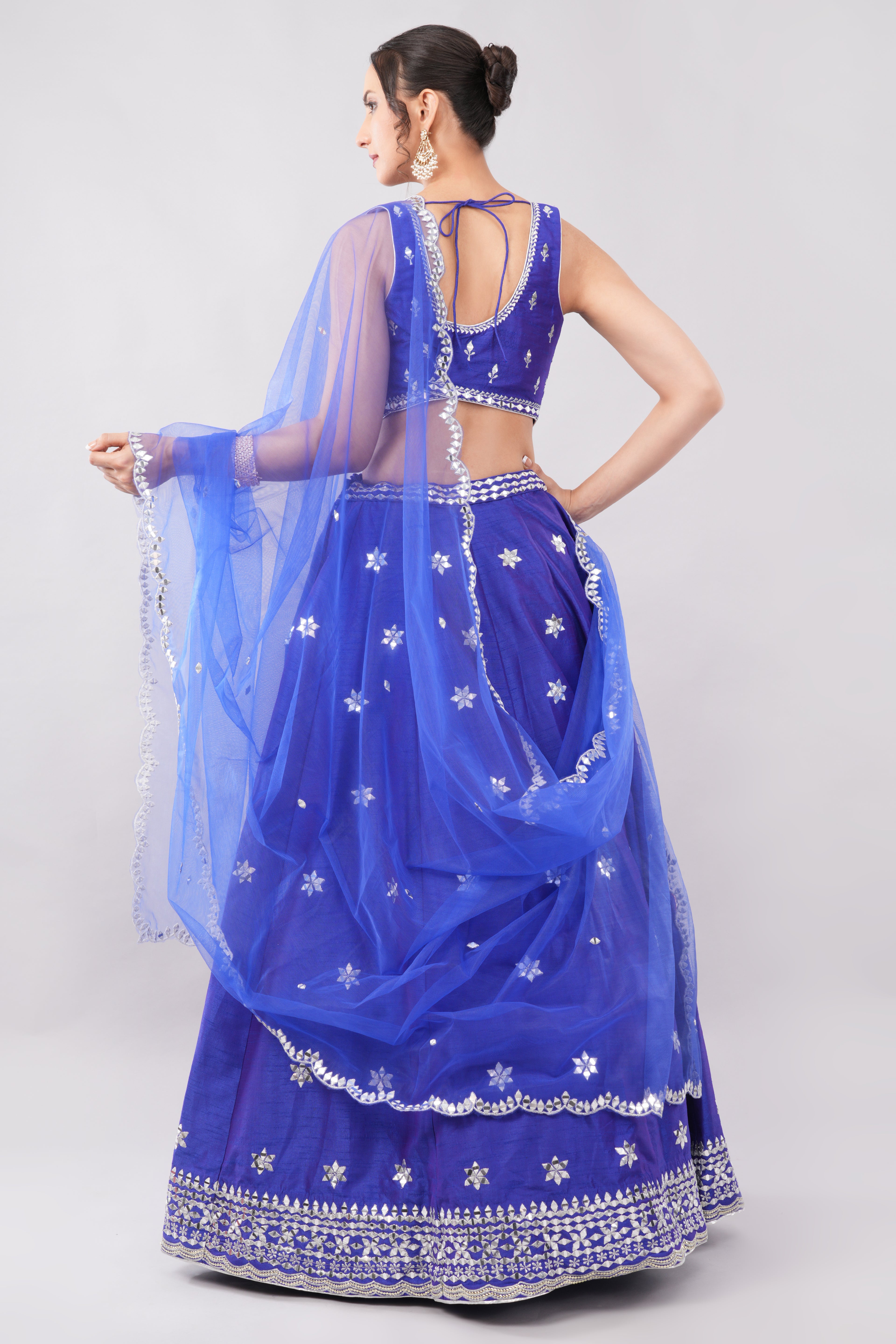 Roya blue lehenga Choli with white silky thread embroidery