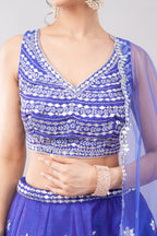 Roya blue lehenga Choli with white silky thread embroidery