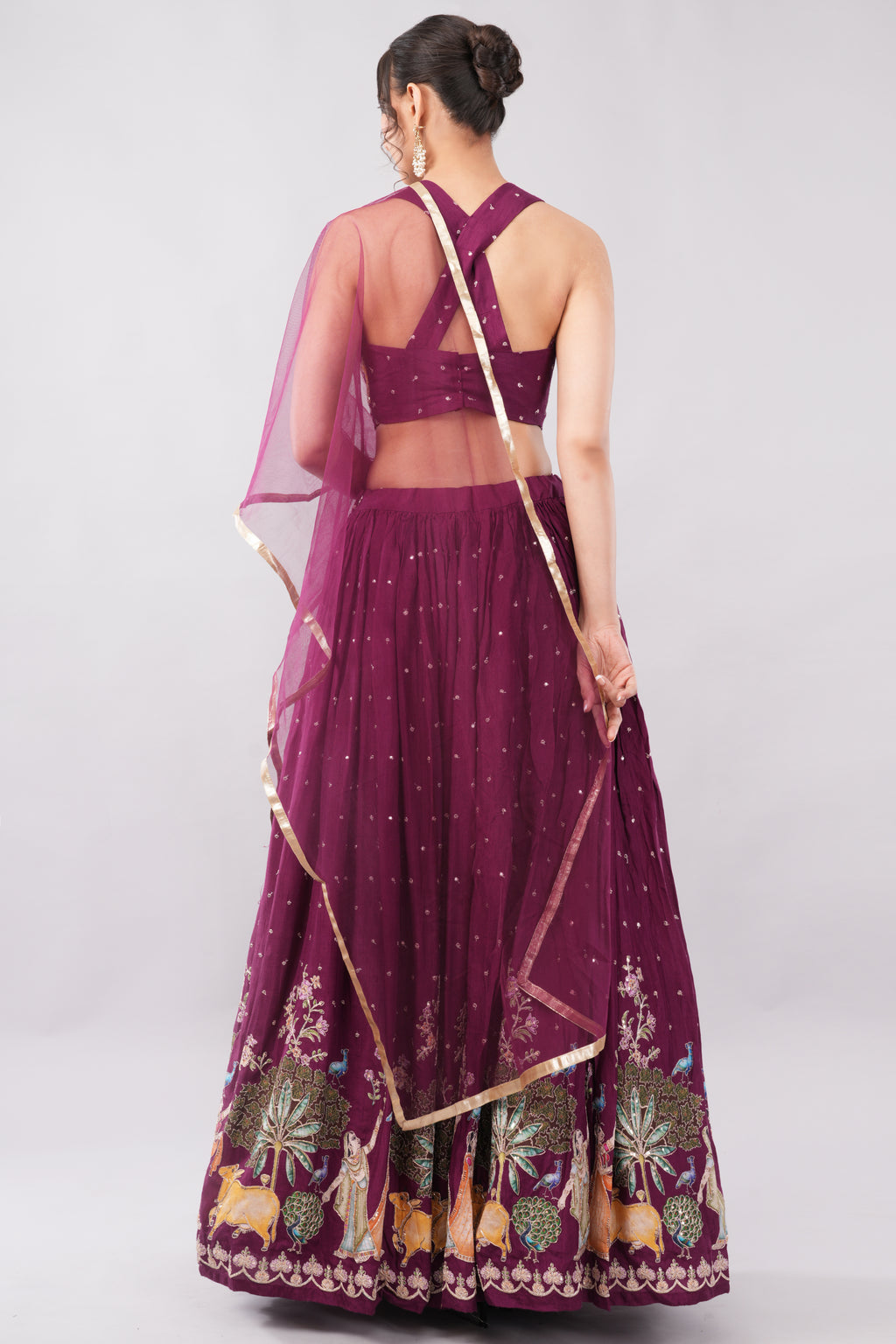 Mahroon Lehenga with Modern Stylish Blouse and Matching Dupatta