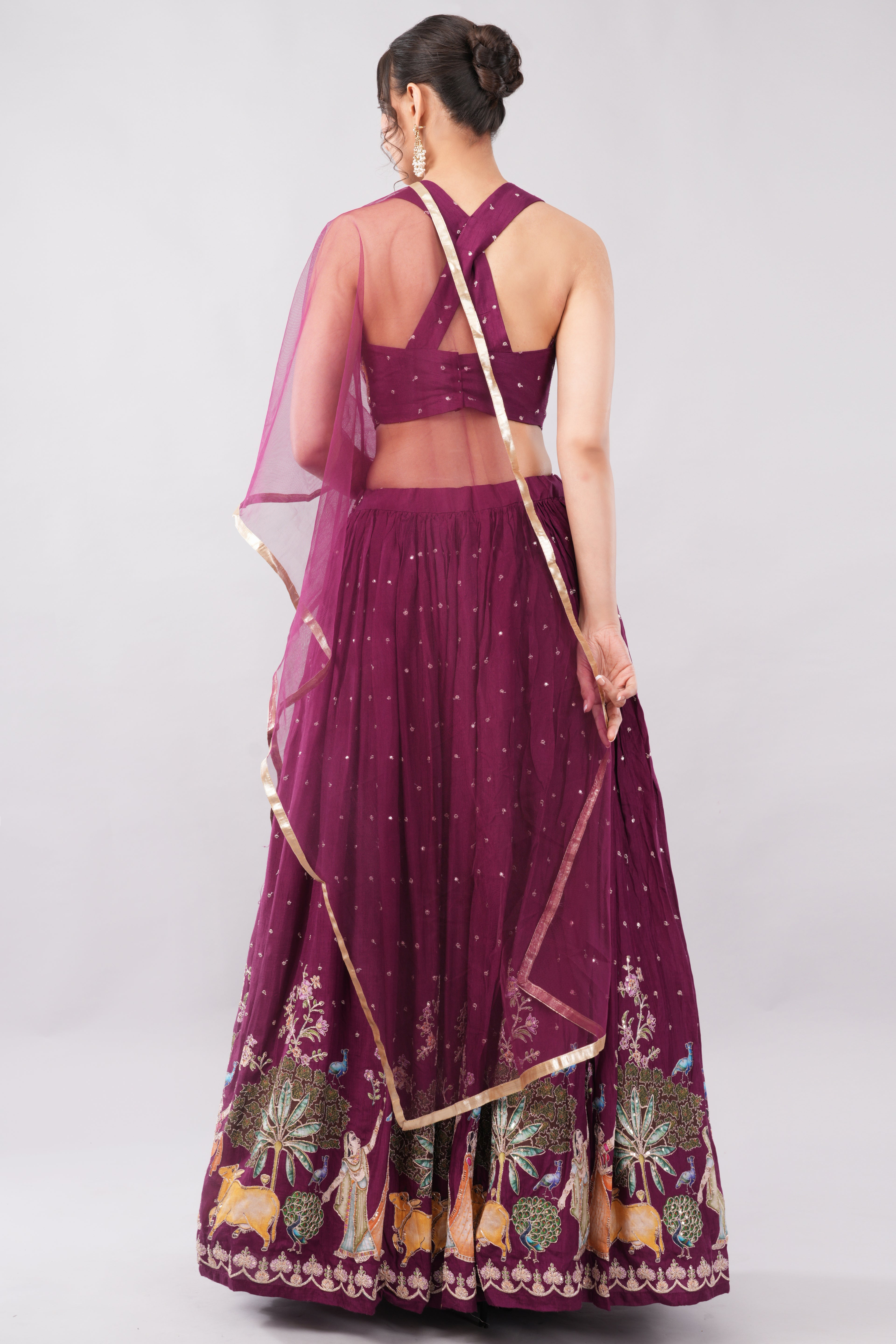 Mahroon Lehenga with Modern Stylish Blouse and Matching Dupatta