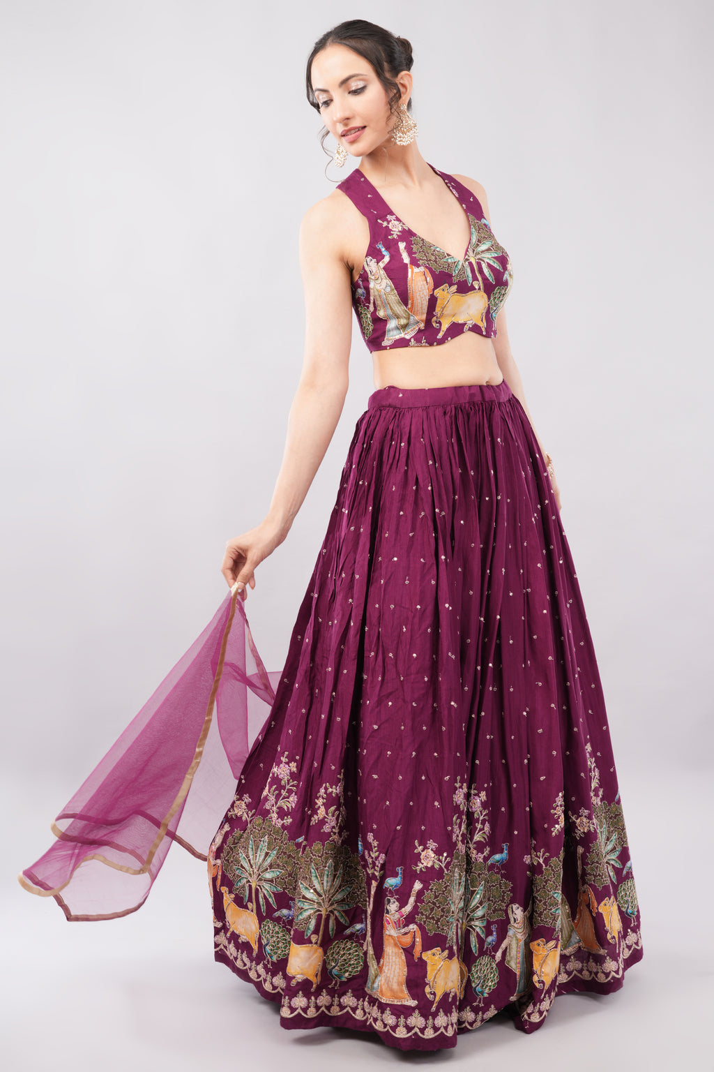 Mahroon Lehenga with Modern Stylish Blouse and Matching Dupatta