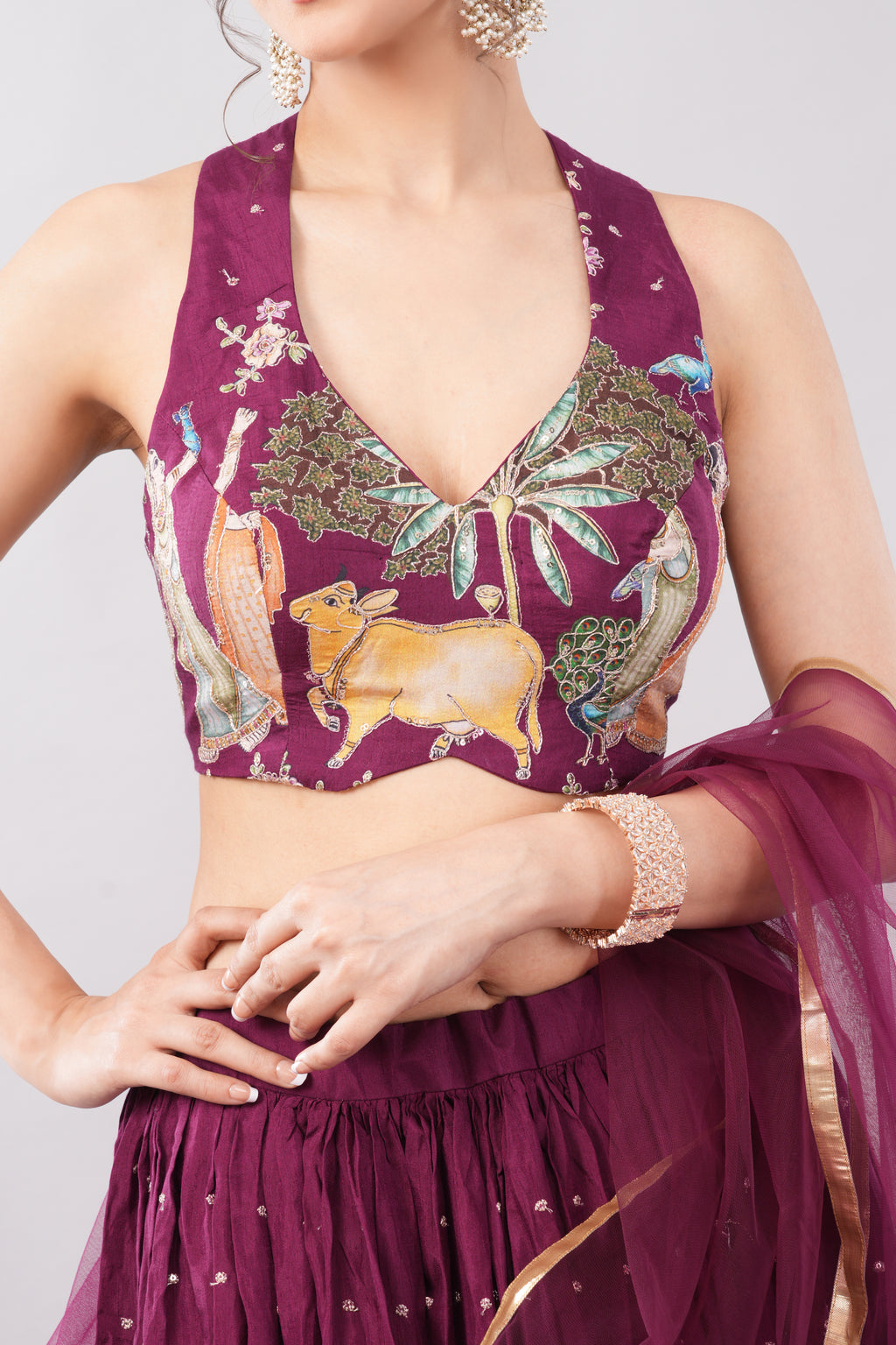 Mahroon Lehenga with Modern Stylish Blouse and Matching Dupatta